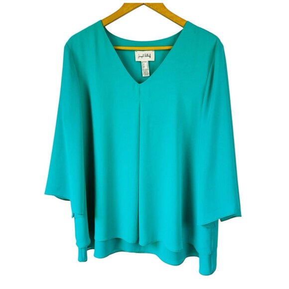Joseph Ribkoff Chiffon Layered Blouse Aqua Tunic Top Flared 3/4 Sleeve - Picture 1 of 7
